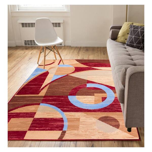 Well Woven Miami Riga Circles Modern Geometric Red 8 ft. x 10 ft. Area Rug