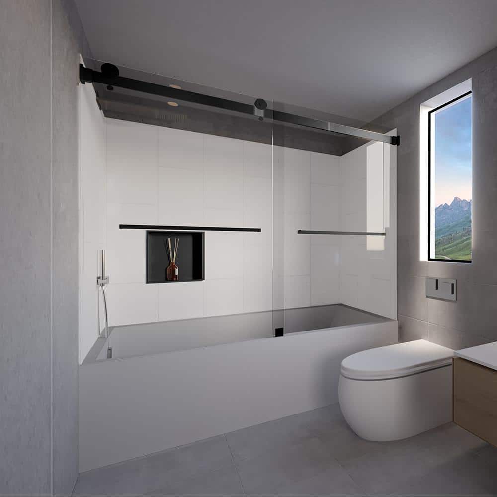 Winter White-Tetherow 60 in. L x 32 in. W x 83 in. H Rectangular Tub/ Shower Combo Unit in Matte Black Left Drain price history on PriceWatchPro