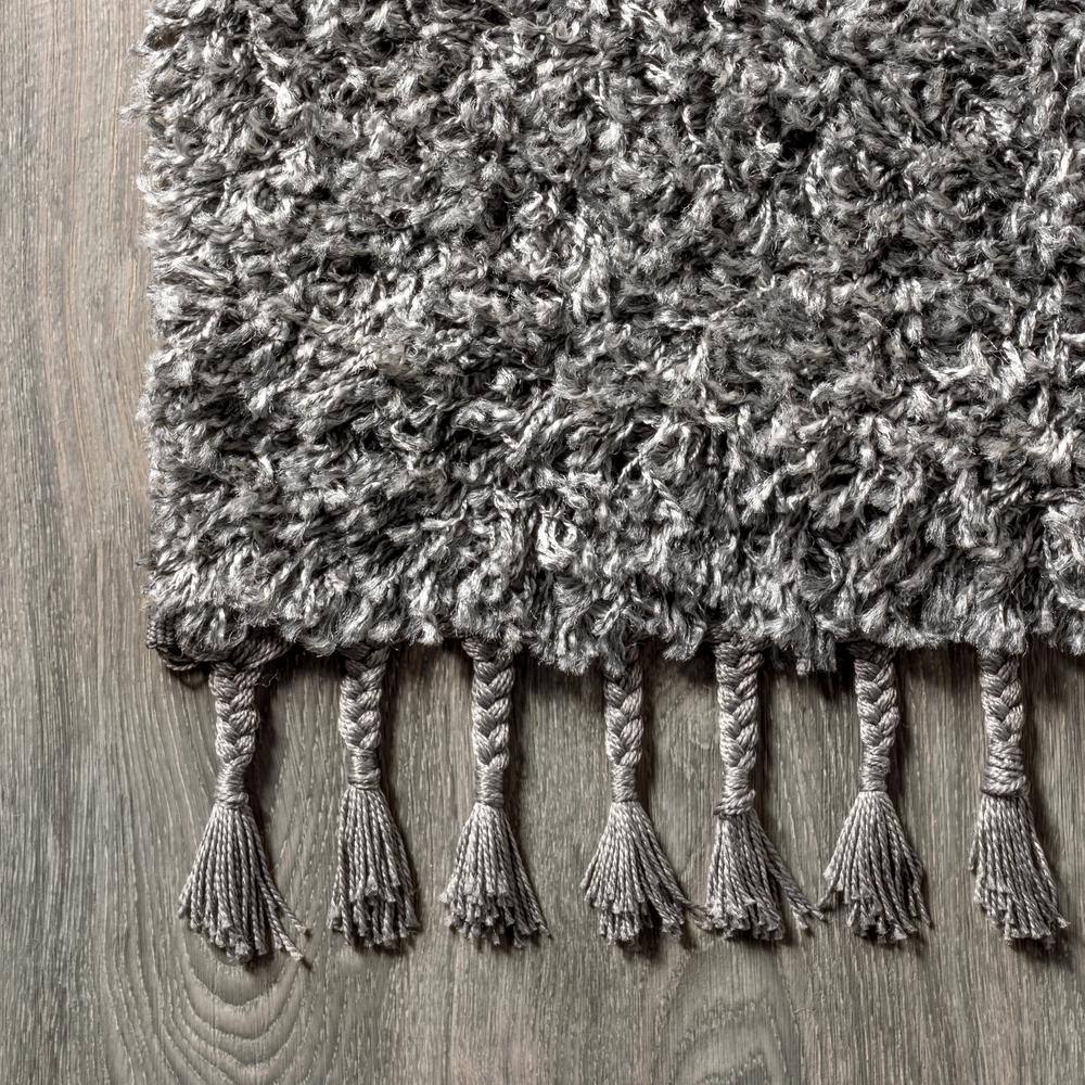 Charcoal Reversible Rectangular Shag Area Rug with Tassels