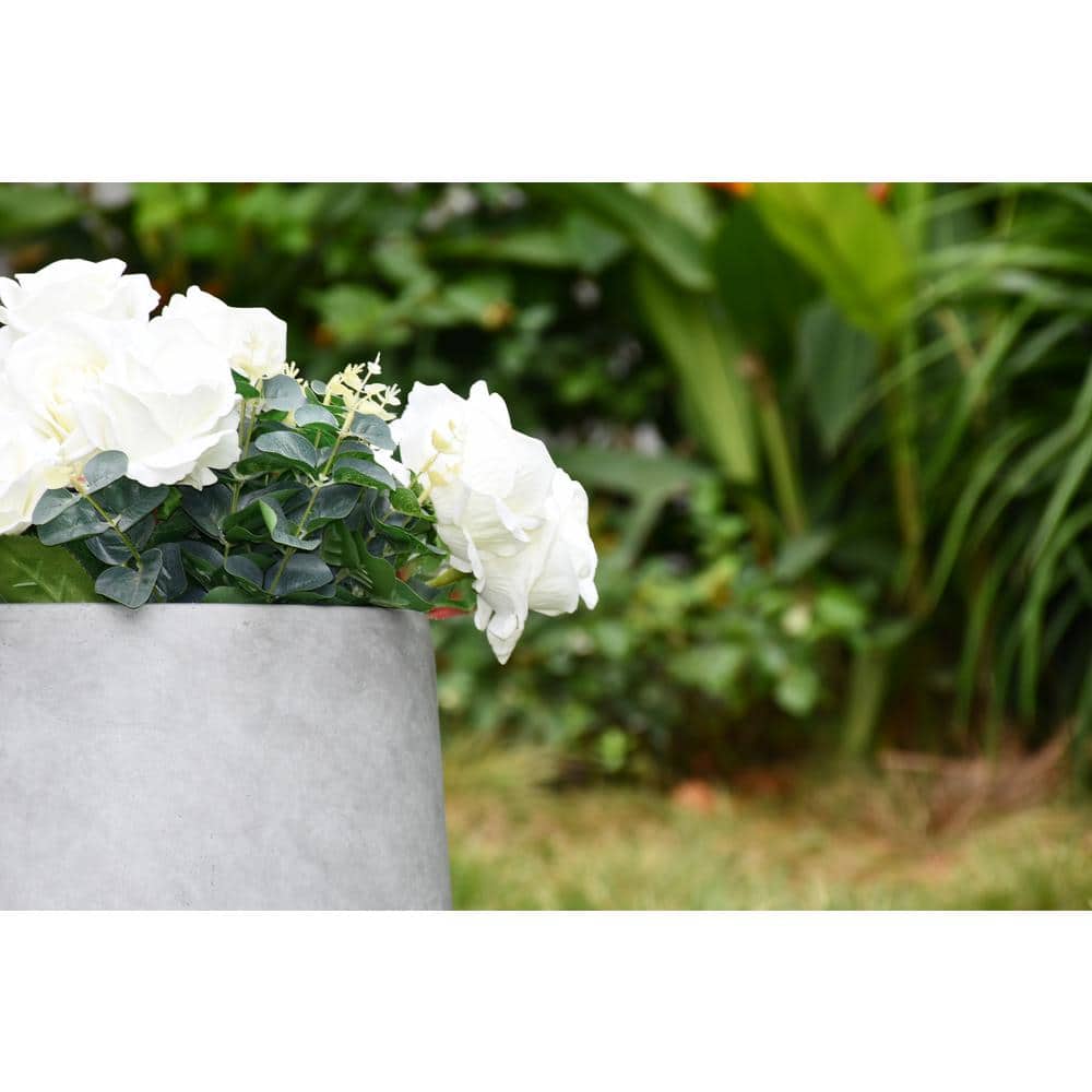 Large Gray Lightweight Concrete Round Planter for Indoor/Outdoor Use