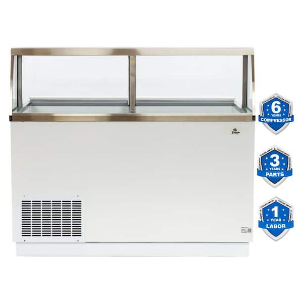 68 in. W 22.8 cu.ft NSF Auto-Defrost Commercial Portable Freezer 16 Tub Deluxe Ice Cream Dipping Cabinet in White