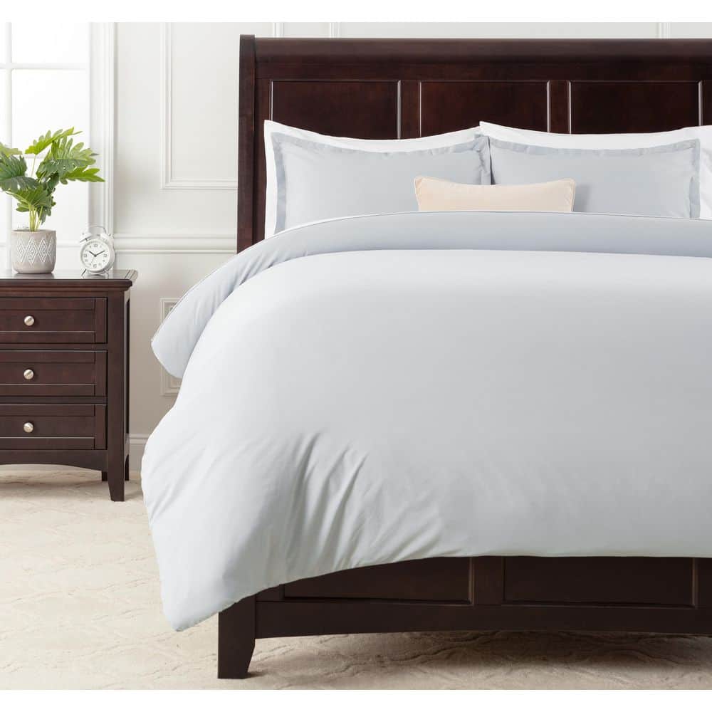Pearl Blue Microfiber Full/Queen Duvet Cover Set
