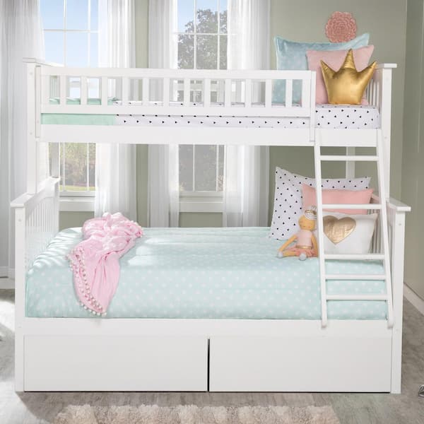 Columbia Bunk Bed Twin over Full with 2-Urban Bed Drawers in White