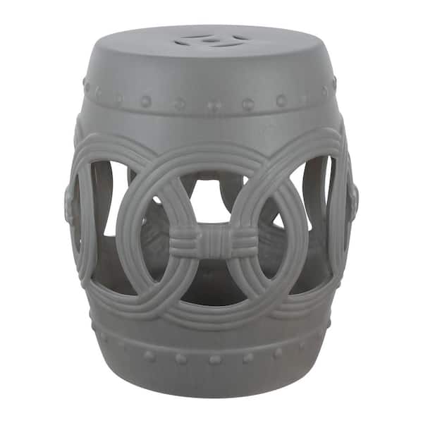 JONATHAN Y Lucky Coins 16" Chinese Ceramic Drum Garden Stool, Matte Gray
