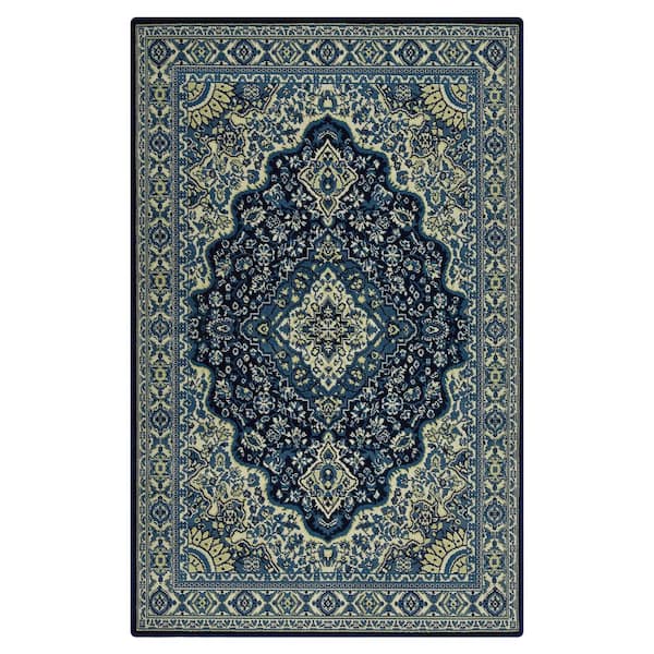 Garvee Wilton Collection Blue 5 ft. x 8 ft. Persian Floral Medallion Area Rug
