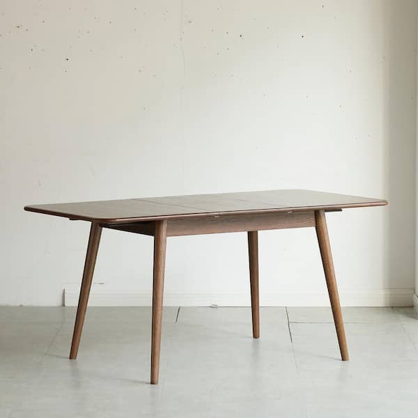 Walnut Brown Oak 100% Solid Wood 47.2 in. 63 in. 4 Legs Extendable Dining Table Seats 6-8 Self-Storage Butterfly Leaf