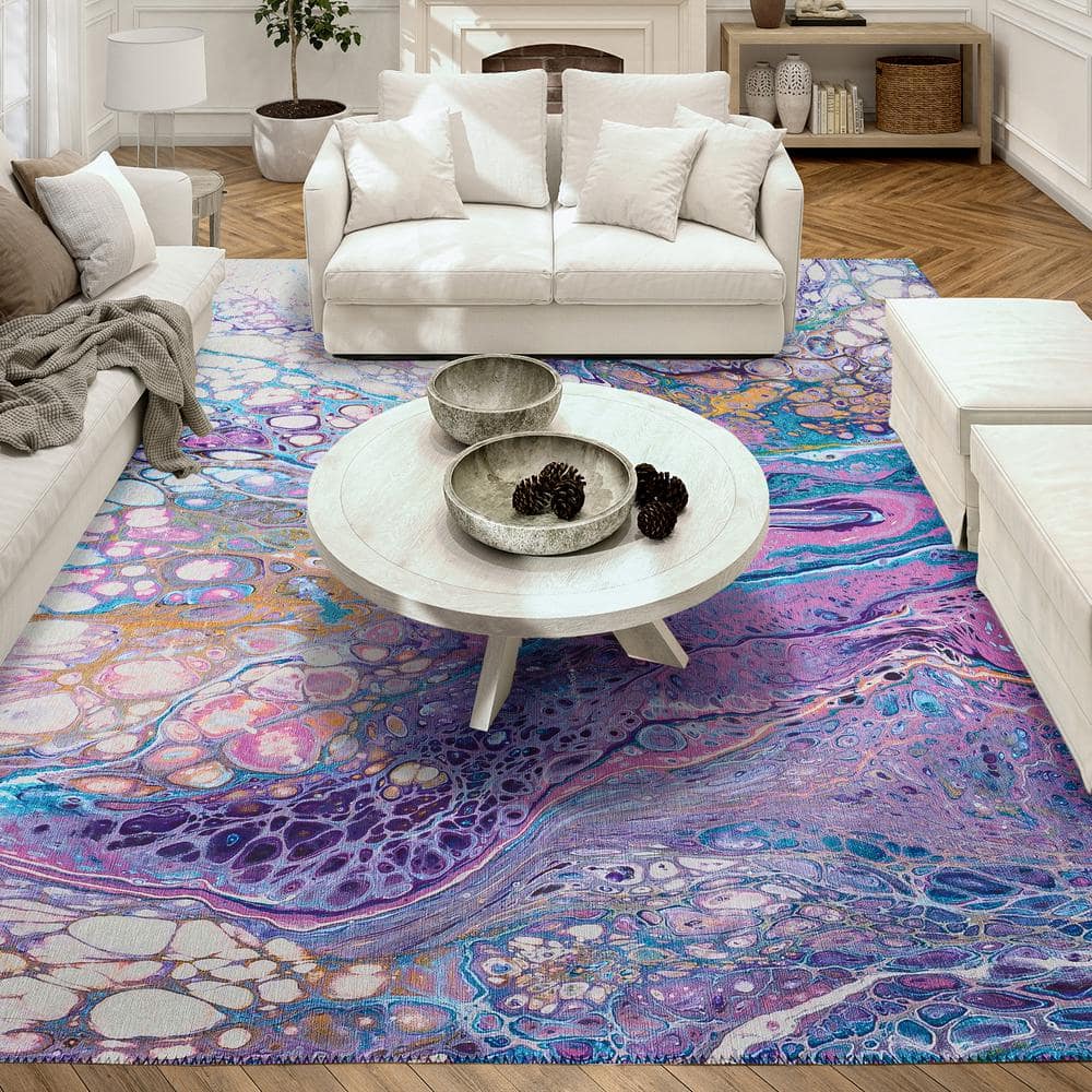 Periwinkle Abstract Chenille 8' x 10' Washable Area Rug