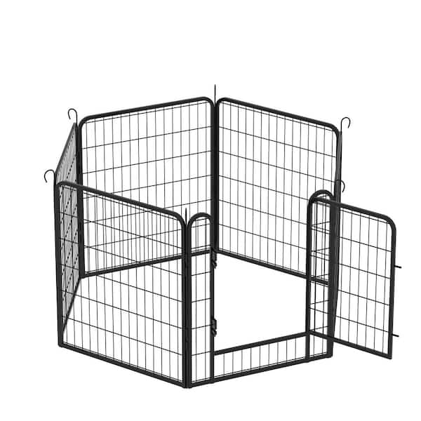 54.5 in. x 31.7 in. Outdoor Indoor Black Metal 6-Panel Dog Fence Kit Pet Exercise Pen Heavy Duty Playpen with Door