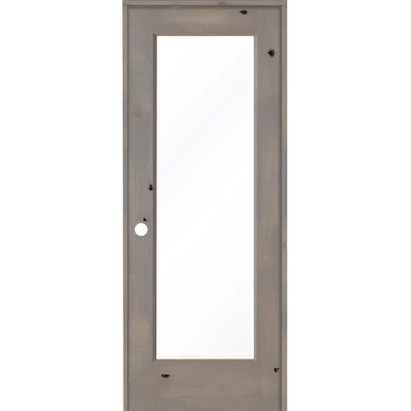Krosswood Doors 28 in. x 80 in. Rustic Knotty Alder Right-Hand Full-Lite Clear Glass Grey Stain Solid Wood Single Prehung Interior Door