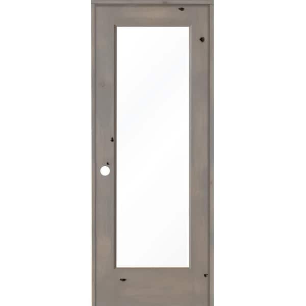 Krosswood Doors 30 in. x 80 in. Rustic Knotty Alder Right-Hand Full-Lite Clear Glass Grey Stain Solid Wood Single Prehung Interior Door