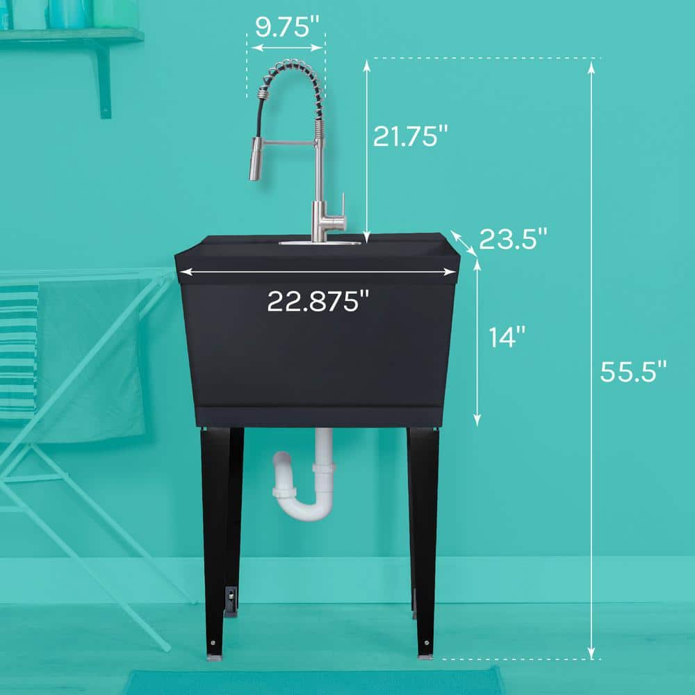 Black Freestanding Utility Sink with Stainless Steel Faucet