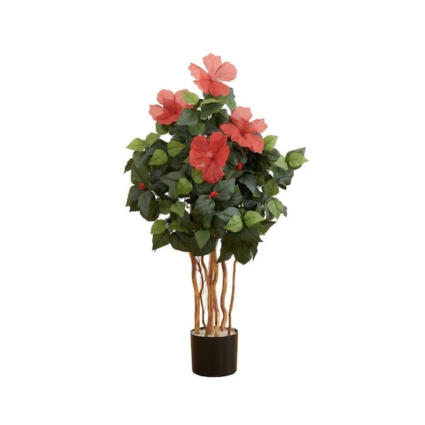 Nearly Natural 36 in. Green Artificial Hibiscus Tree in Nursery Pot