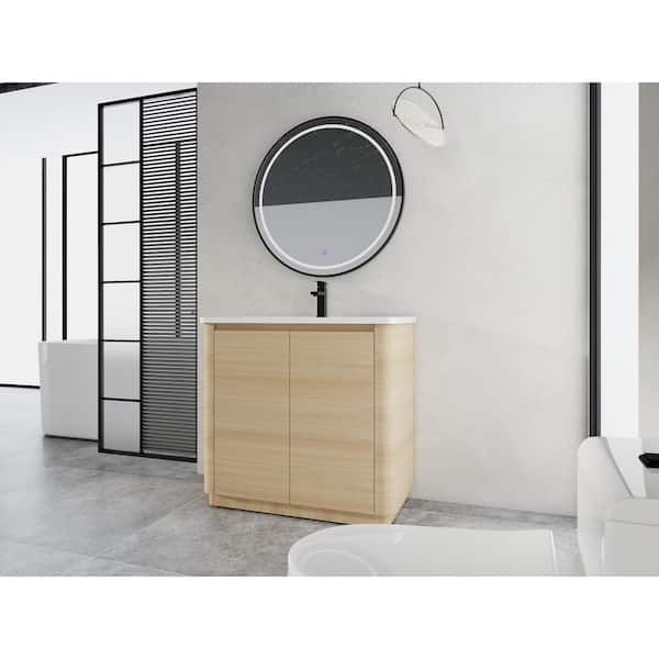 Jameson Modern 39 in. Freestanding Bath Vanity Cabinet without Top in White Oak with Soft Close Doors, Wood