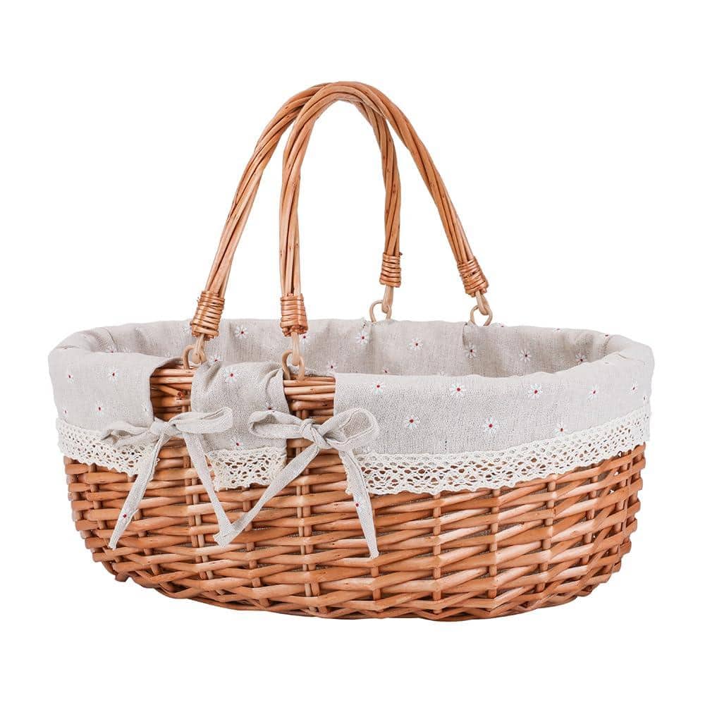 Large White Flower Wicker Picnic Basket 12.5 x 16.5 x 7.9 in with Sturdy Handles and Removable Washable Lining price history on PriceWatchPro