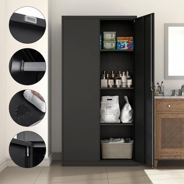 Noble House Adrienne Black 70.87 in. H Metal Large Storage Cabinet