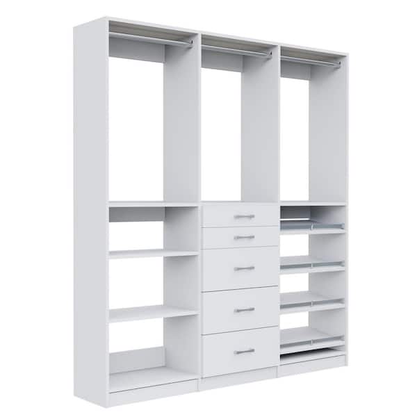 Alto Collection 66 in. W White Wall Mounted Hang w Shelves, 5-Drawer w Hang, Hang w Shoe Shelves Wood Closet System