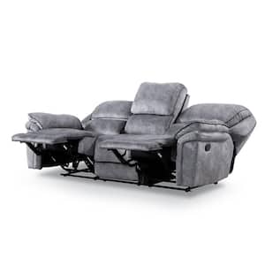 Edmund 88.70 in. Wide Flared Arm Microsuede Straight Reclining Sofa With Flip Down Back In Gray