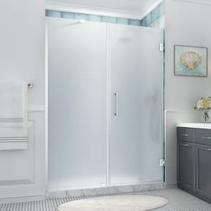 Belmore XL 60.25 - 61.25 in. x 80 in. Frameless Hinged Shower Door with Ultra-Bright Frosted Glass in Stainless Steel