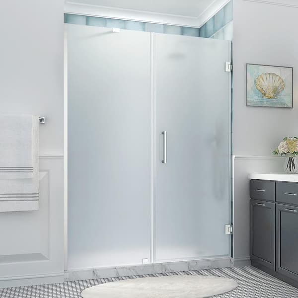 Aston Belmore XL 65.25 - 66.25 in. x 80 in. Frameless Hinged Shower Door with Ultra-Bright Frosted Glass in Stainless Steel