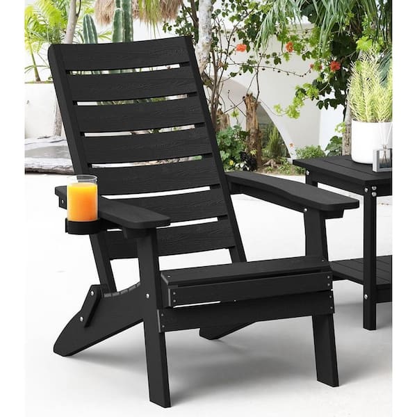 All-Weather HIPS Black Folding Plastic Patio Adirondack Chair for Outdoor