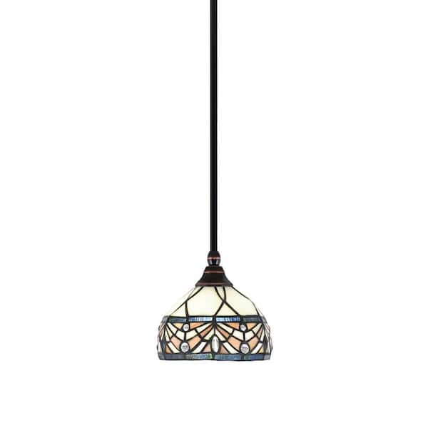Unbranded Sparta 100-Watt 1-Light Black Copper Shaded Pendant Mini Pendant Light with Royal Art Glass and Light Bulb Not Included