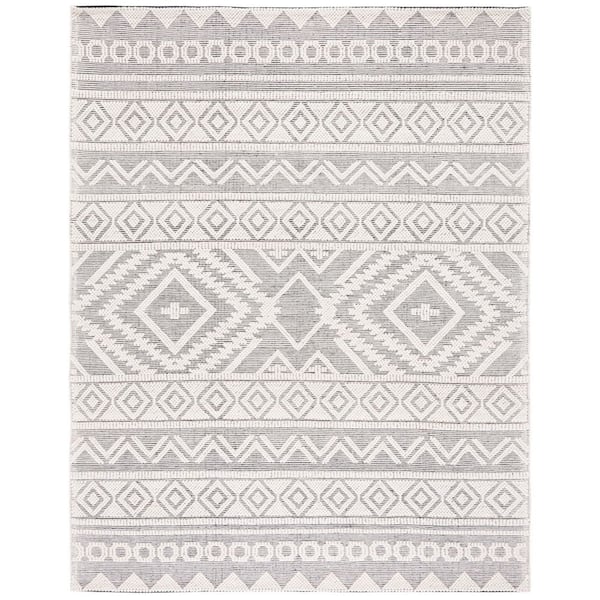 Natura 9 ft. x 12 ft. Black/Ivory Diamond Striped Area Rug