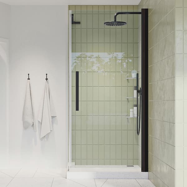 OVE Decors Pasadena 32-3/16 in. W x 72 in. H Rectangular Pivot Frameless Corner Shower Enclosure in Oil Rubbed Bronze with Shelves