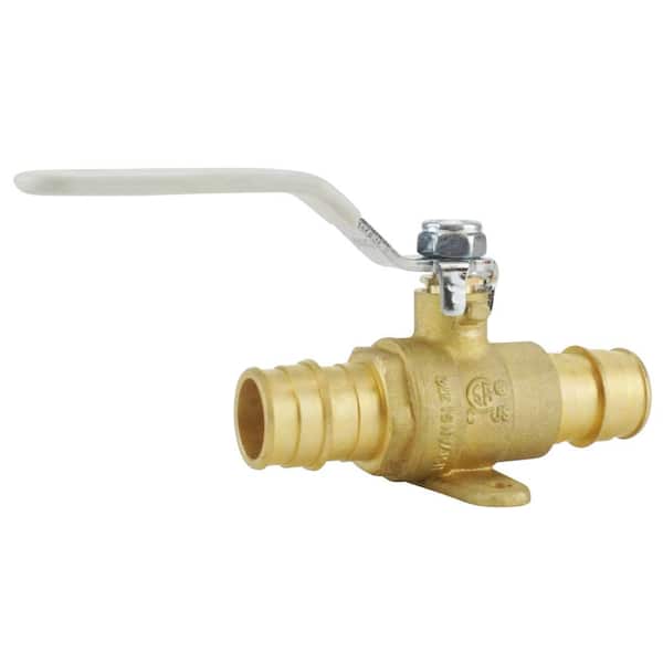 3/4 in. Brass PEX-A Barb Ball Valve with Drain and Mounting Pad
