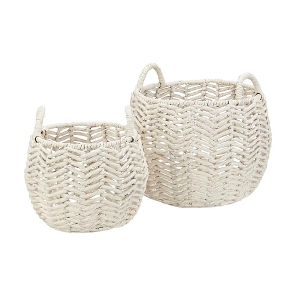 StyleWell - Ivory Round Water Hyacinth Decorative Basket with Handles (Set of 2)