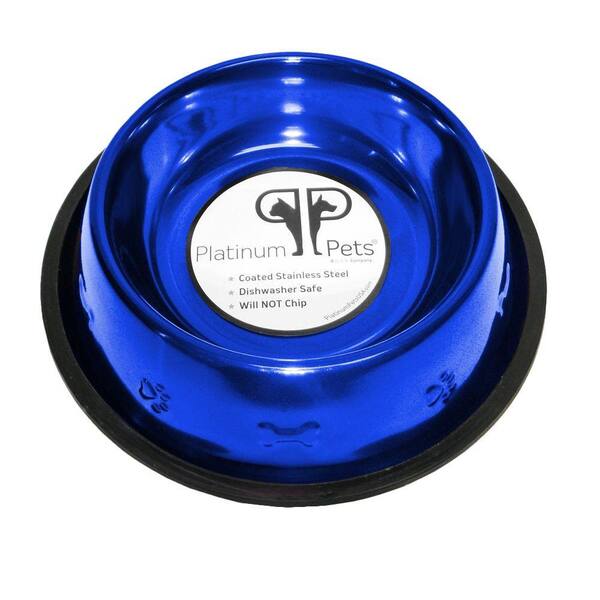Platinum Pets 3 Cup Stainless Steel Embossed Non-Tip Dog Bowl in Blue