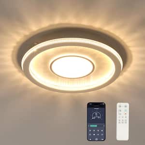 16 in. Modern White Dimmable Integrated LED Flush Mount Ceiling Light Fixtures with Remote and APP for Bedroom, Hallway