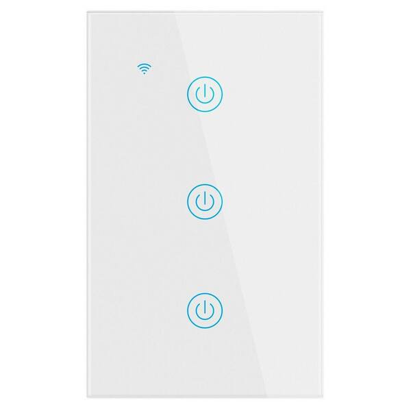 thumbnail image 2 of 3-Gang 2.4GHz WiFi Smart Touch Light Switch – White Glass Panel – Works With Alexa & Google Home 2 of 6