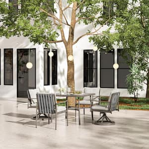 Sleek Line 5-Piece Aluminum Rectangular Outdoor Dining Set with Swivel Chairs and Light Gray Cushions