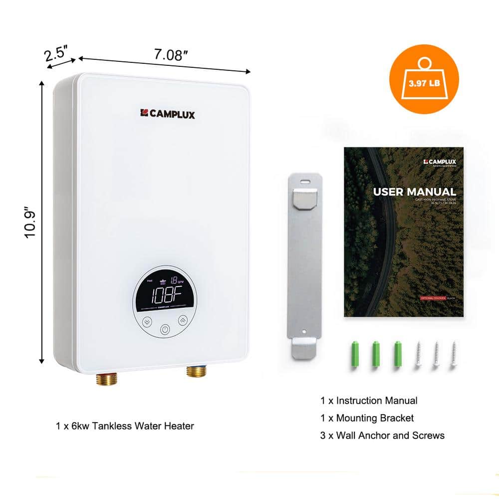 Camplux 1.8 GPM White Electric Tankless Water Heater