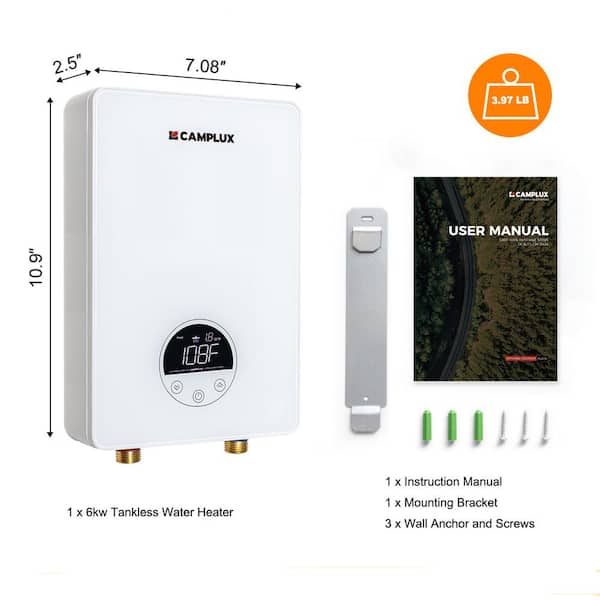 6 kW 1.5 GPM 240 V Point of Use Electric Tankless Water Heater with 2-Years Warranty