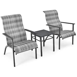 3-Piece Rattan Bistro Chair Set Patio Furniture Set W/Table Mix Gray