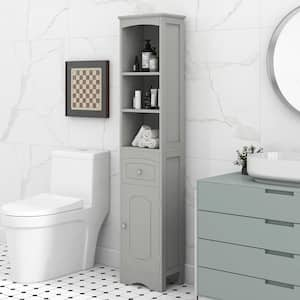 13.4 in. W x 9.1 in. D x 66.9 in. H Gray Freestanding Linen Cabinet with Drawer