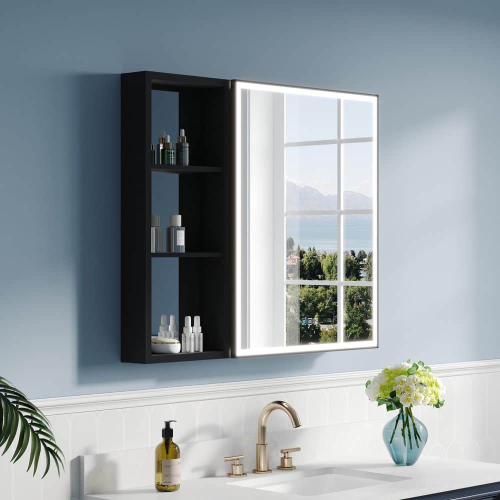 36.02 in. W x 30 in. H Rectangular Black Aluminum Recessed/Surface Mount LED Medicine Cabinet with Mirror, Right Hinge price history on PriceWatchPro