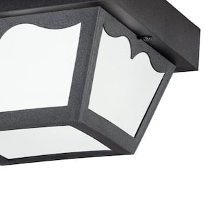 Independence 8.5 in. 1-Light Black Outdoor Porch Ceiling Flush Mount Light with Frosted Glass (1-Pack)