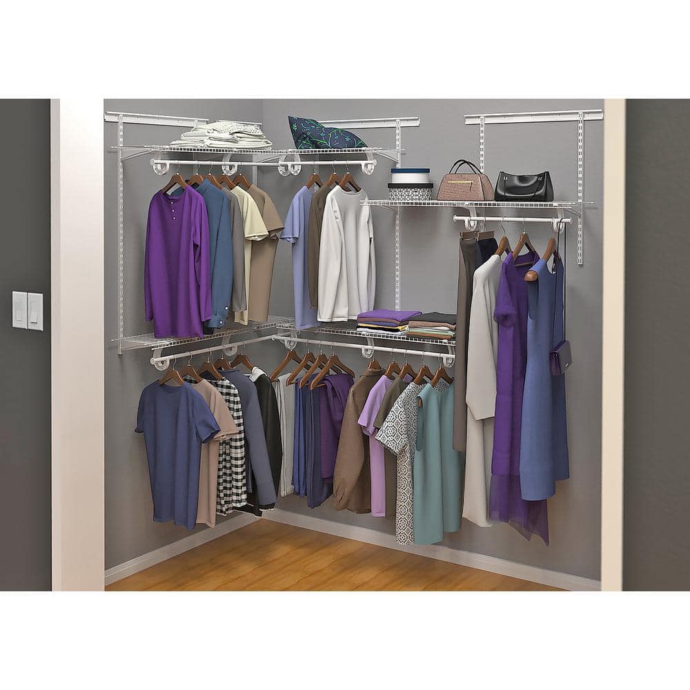 White Adjustable Steel Walk-In Closet System with Shelves