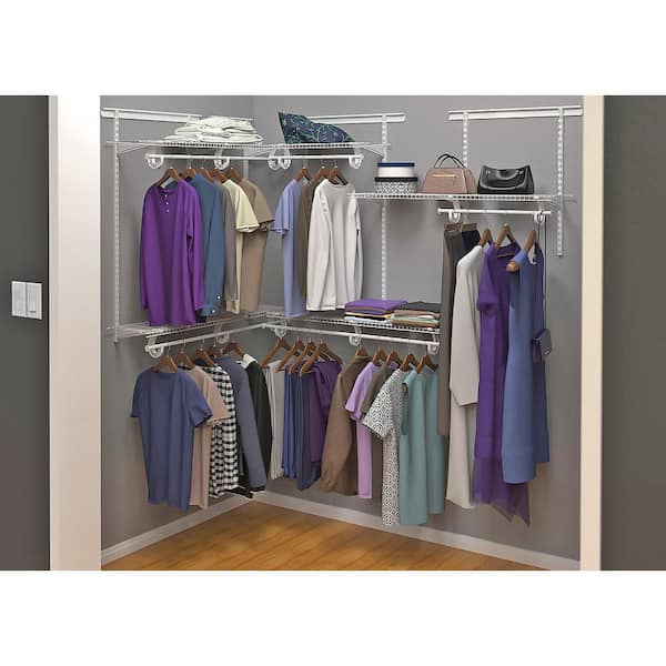 ClosetMaid ShelfTrack 120.5 in. W White Reach-In Wall Mount 5-Shelf Wire  Closet System Organizer Kit 2091 - The Home Depot
