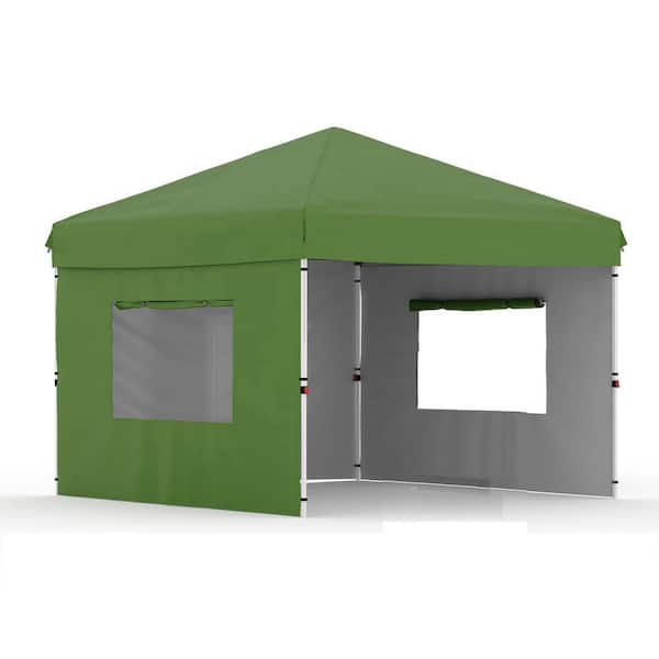 10 ft. x 10 ft. Instant Pop Up Canopy Tent Sun Shelter in Green with 3 Removable Sidewalls and Adjustable Height