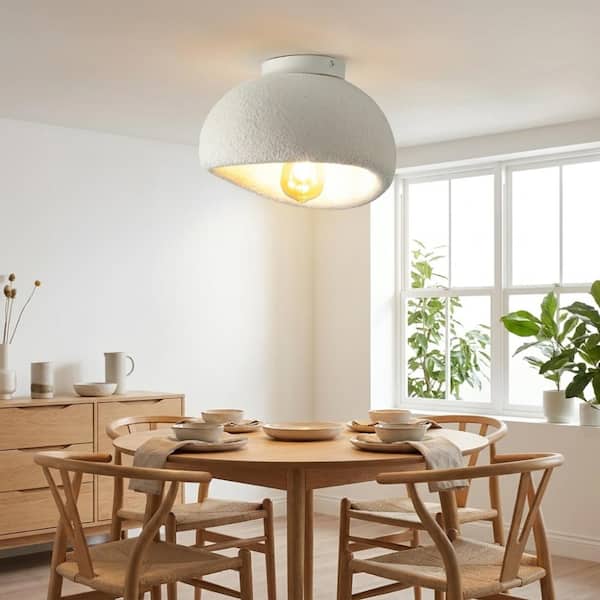 15.7 in. White Wabi Sabi Resin Flush Mount Ceiling Light Japanese with Textured Shade and E26 Socket for Living Room