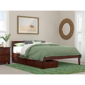 Boston Walnut Queen Solid Wood Storage Platform Bed with 2 Extra Long Drawers