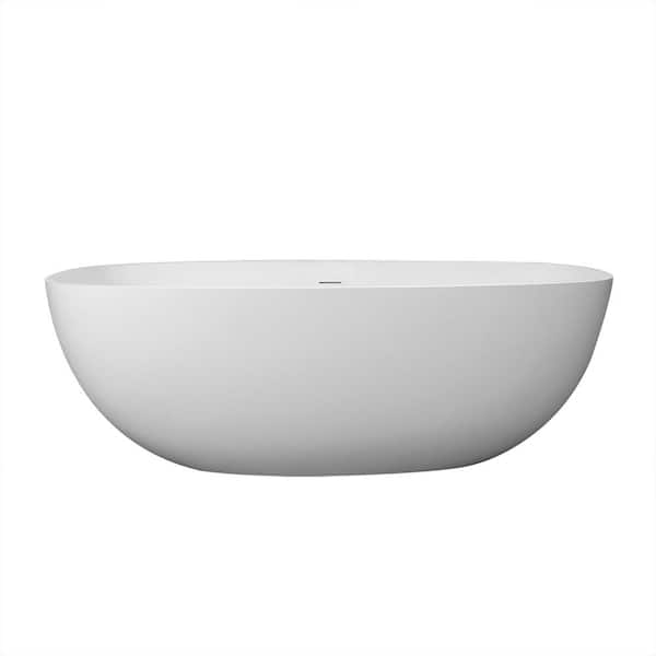 Maincraft 65 in. L x 29.5 in. W Stone Resin Solid Surface Freestanding Soaking Bathtub in White