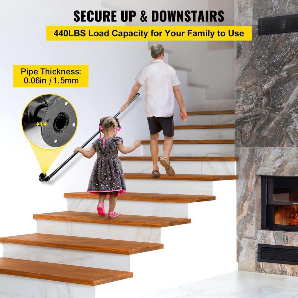 Black PVC and Stainless Steel Stair Handrail with Installation Hardware