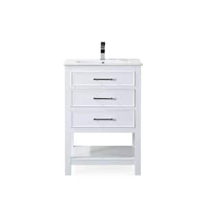 Aruzza 24 in. W x 18.5 in. D x 35 in. H Contemporary Bathroom Vanity in White with Porcelain Sink Top