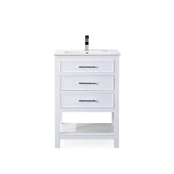 TENNANT BRAND Aruzza 24 in. W x 18.5 in. D x 35 in. H Contemporary Bathroom Vanity in White with Porcelain Sink Top
