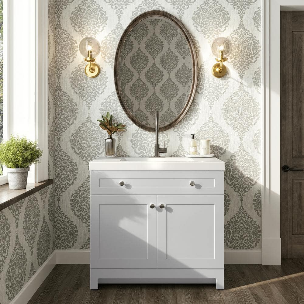 Glacier Bay Everdean 36 in. W x 19 in. D x 34 in. H Single Sink Freestanding Bath Vanity in White with White Cultured Marble Top -  EV36P2-WH