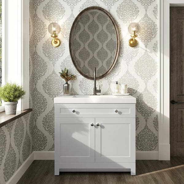 Glacier Bay Everdean 36 in. W x 19 in. D x 34 in. H Single Sink Freestanding Bath Vanity in White with White Cultured Marble Top